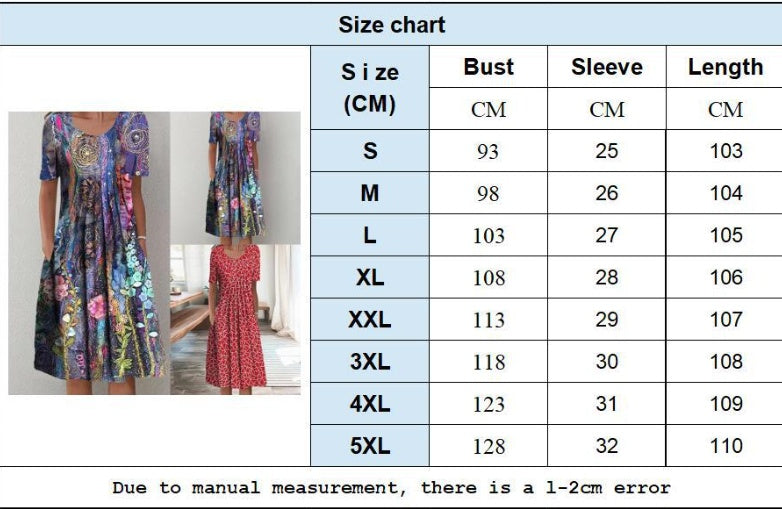 Printed Short Sleeve Round Neck Dress