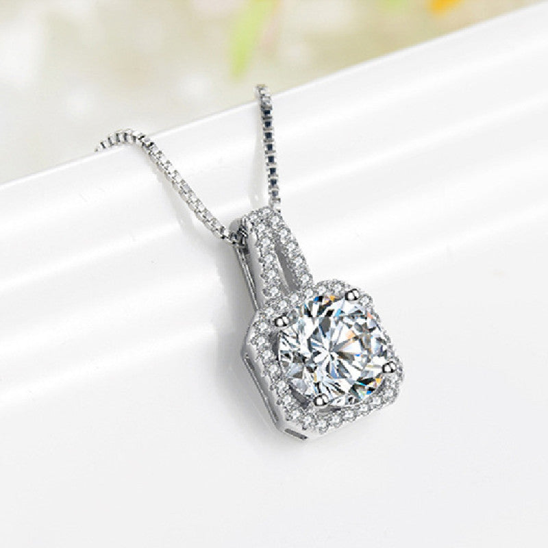 Stylish Simple Zircon Square Diamond Collarbone Chain Earring Set