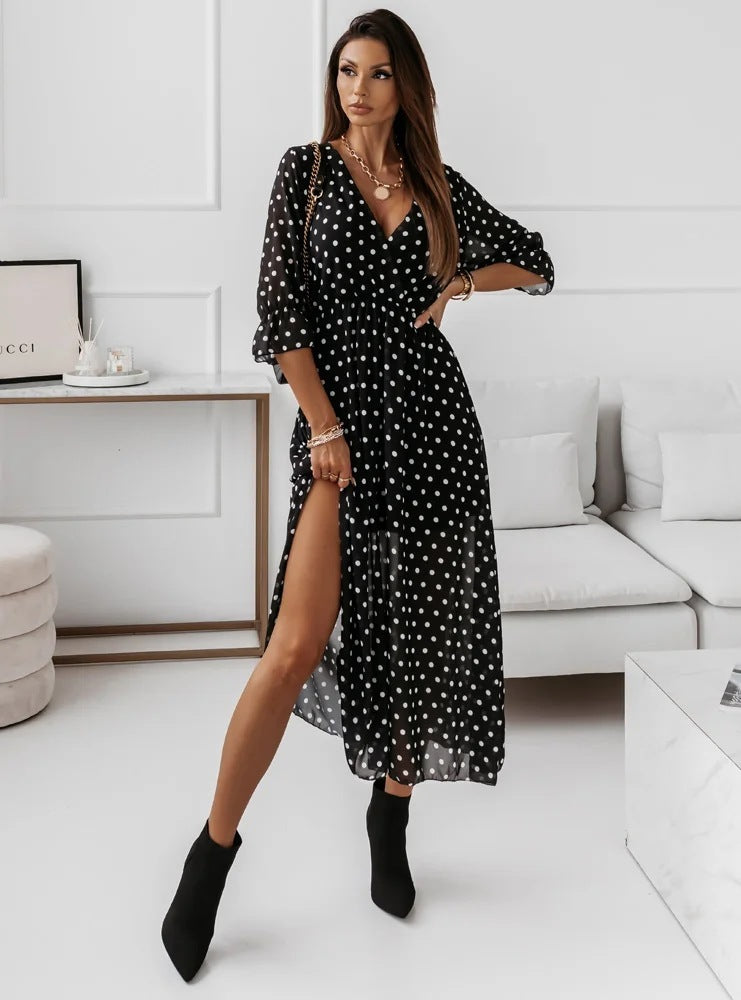 Short Sleeve V-neck Printed Dress Elegant Women's Clothing