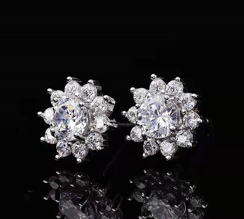 Mosang Couple Sun Flower Earrings Single Diamond