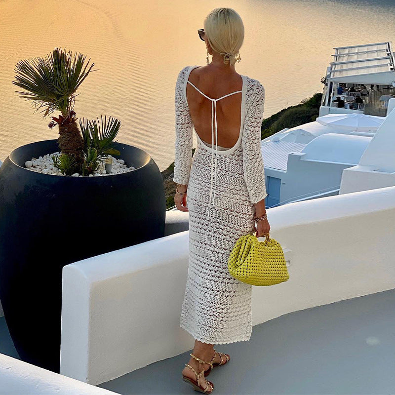 Backless Tie Up Crochet spring summer long dress - Lena