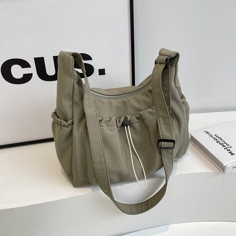 Drawstring Lightweight Shoulder Simple Fashion Crossbody Nylon Cloth Tote Bag