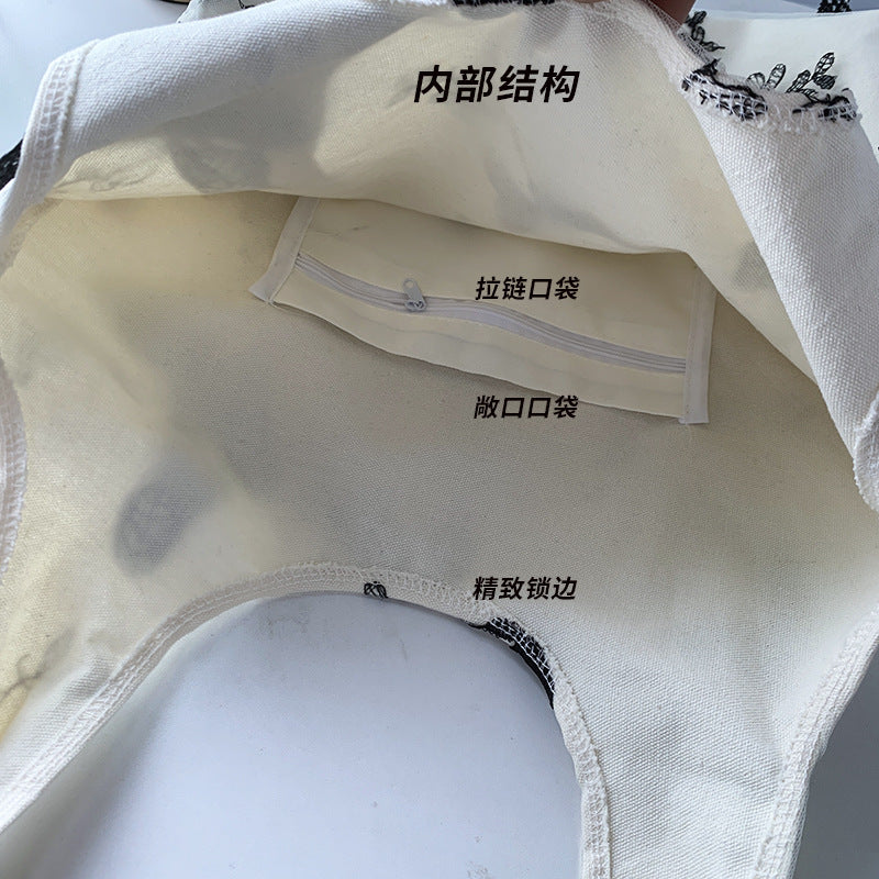 Embroidered Black Butterfly Canvas Bag Lace Women's Artistic