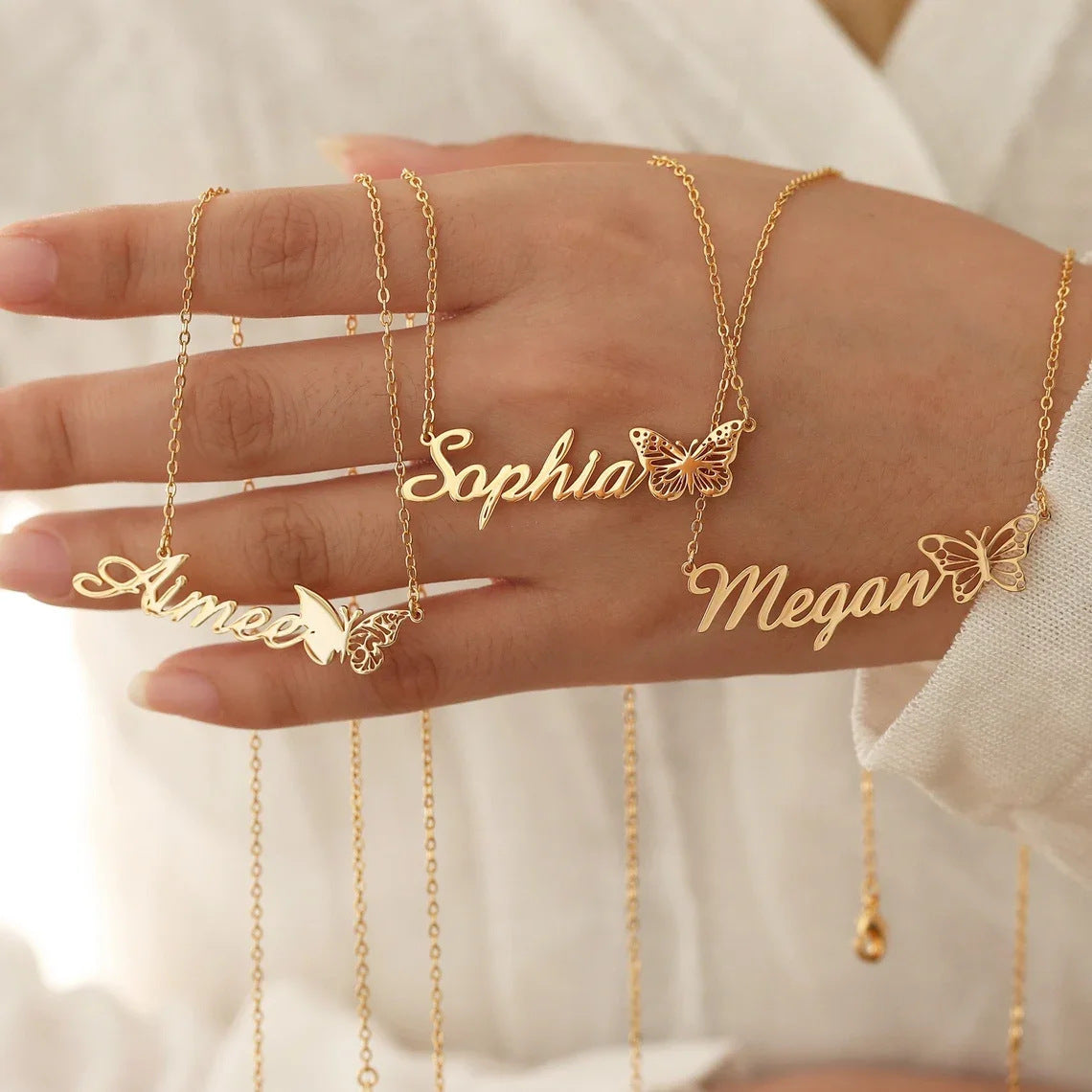 December Birthday Butterfly Name Necklace Titanium Steel Non Fading Collarbone Chain