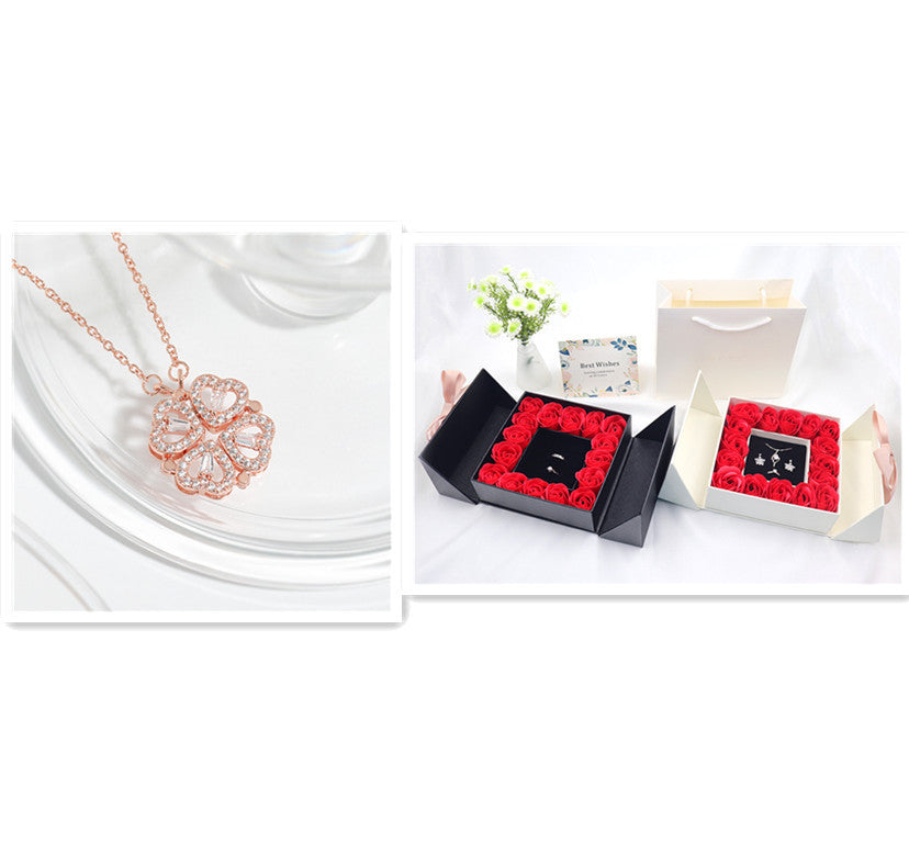 Dual-wear-style Love Heart Flowers Heart-shaped Four-leaf Clover Necklace