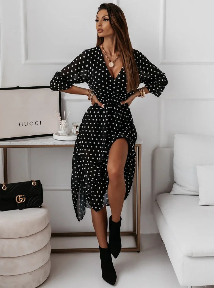 Short Sleeve V-neck Printed Dress Elegant Women's Clothing