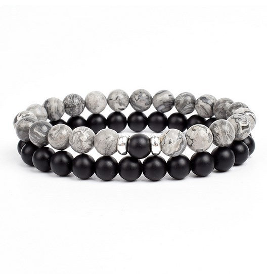 2 Pieces A Set Of 8mm Black And White Malachite Bracelets