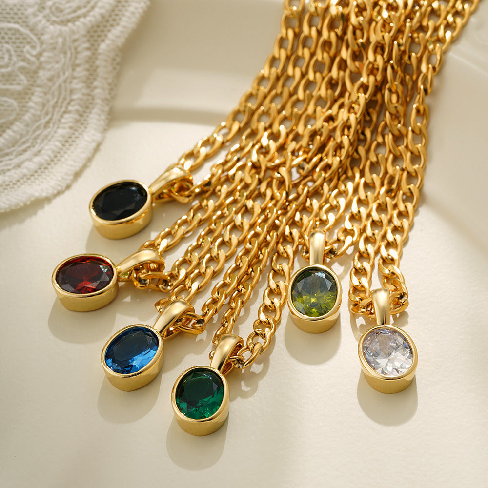 Stainless Steel 18K Gold Color Zircon Necklace Simple