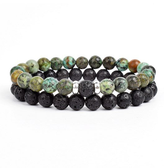 2 Pieces A Set Of 8mm Black And White Malachite Bracelets