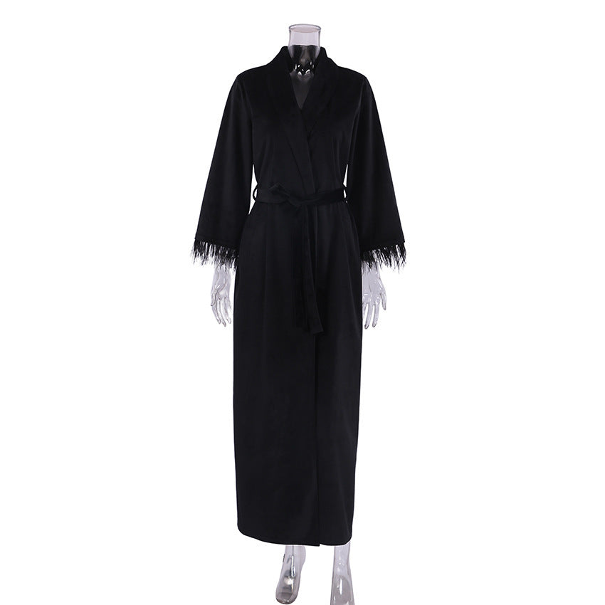 Women's Black Long-sleeved Bathrobe Cardigan