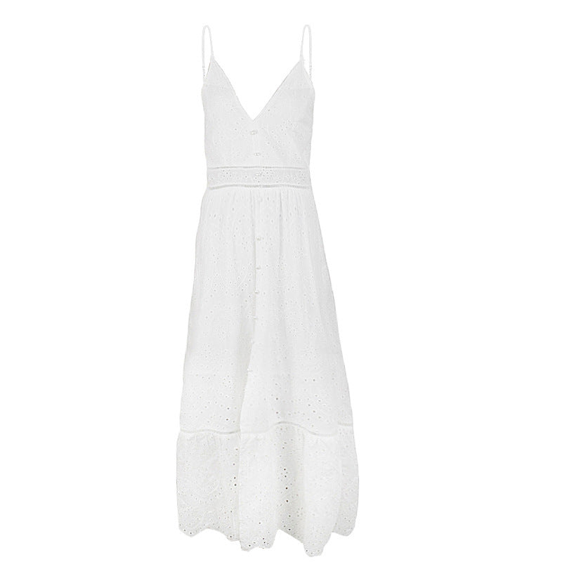 New Pearl White Sexy Women's Mesh Hollow Embroidered Tight Dress Evening Dress