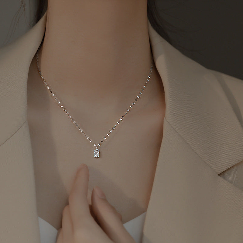 Green Square Diamond Pendant Necklace 925 Silver Collar Chain Advanced Design
