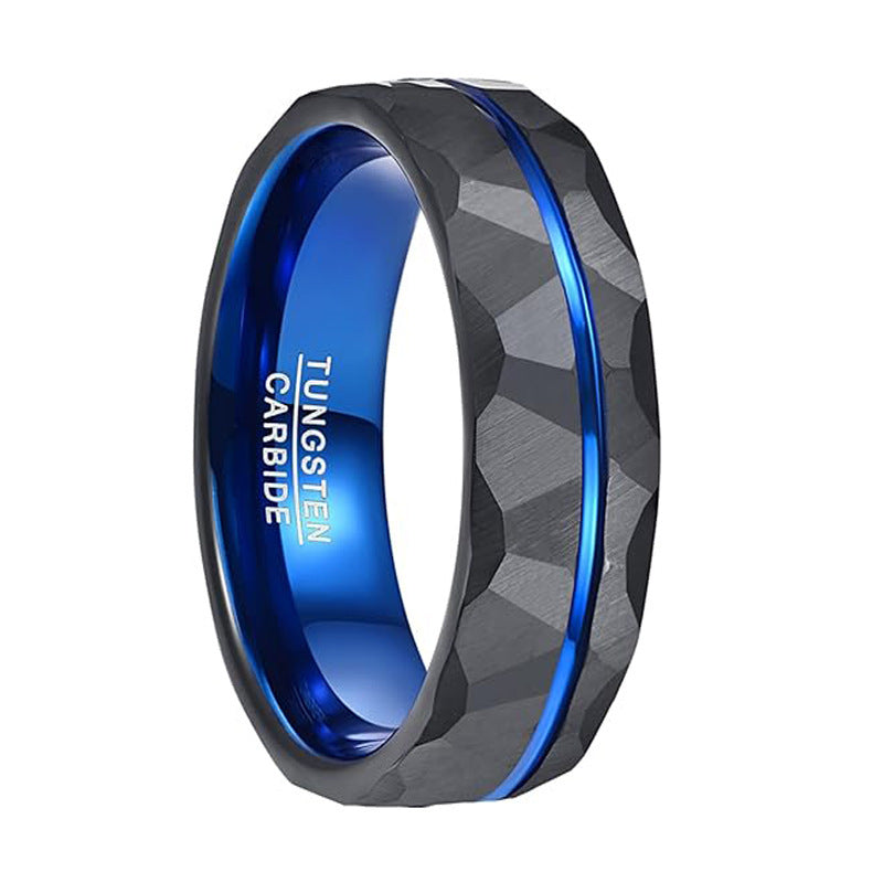 Men's European And American Cut Flower Sand Surface Plating Blue Black Tungsten Ring