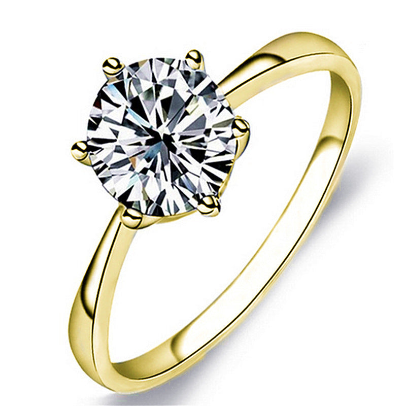 Gold Plated Platinum zircon six - claw ring