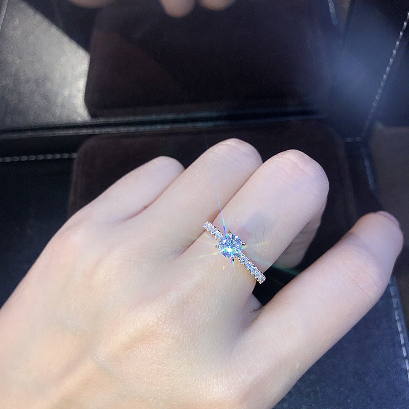 European And American Simple 925 Silver-plated Rose Gold Simulation Diamond Moissan Ring