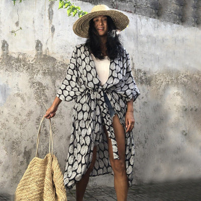 Casual, Beach Cover Up (Black Leaf) - Lena™ - Lena