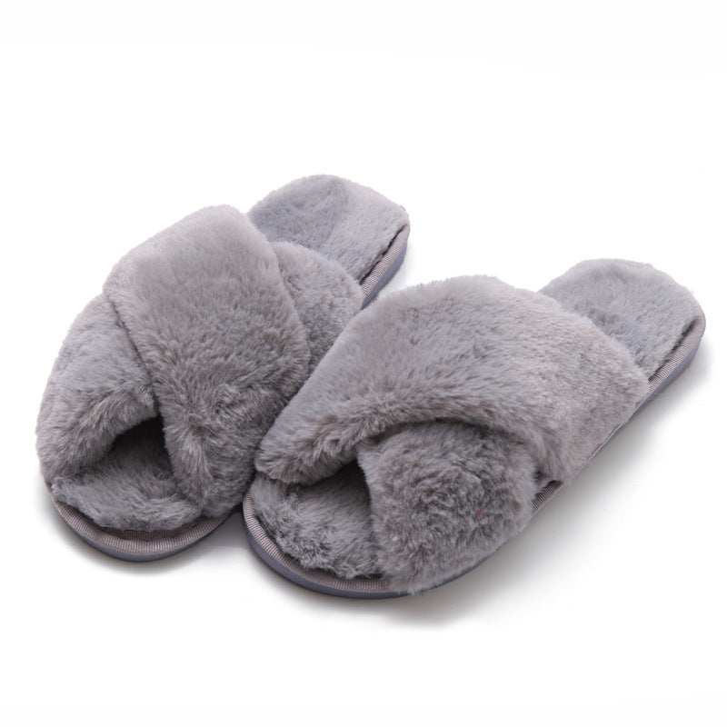 Fashion Cross Plush Casual Rainbow Slippers