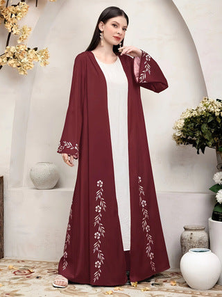 Elegant Middle East Dubai Muslim Print Cardigan Robe