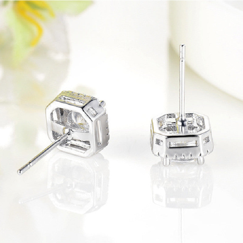 Stylish Simple Zircon Square Diamond Collarbone Chain Earring Set