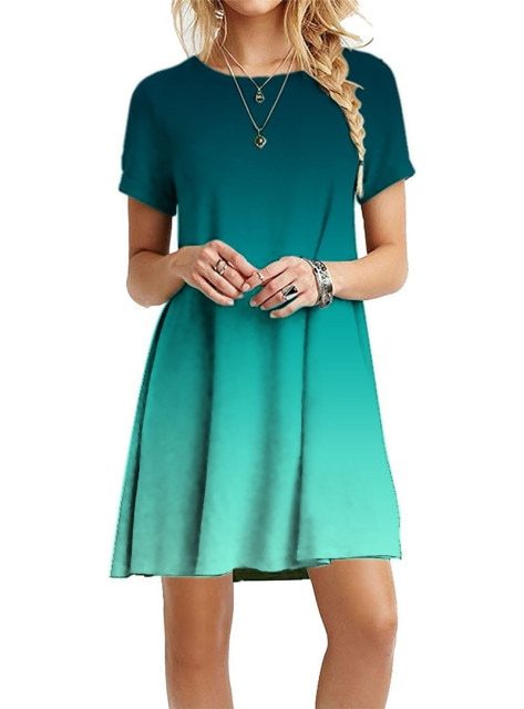 Short sleeve large size solid color dress