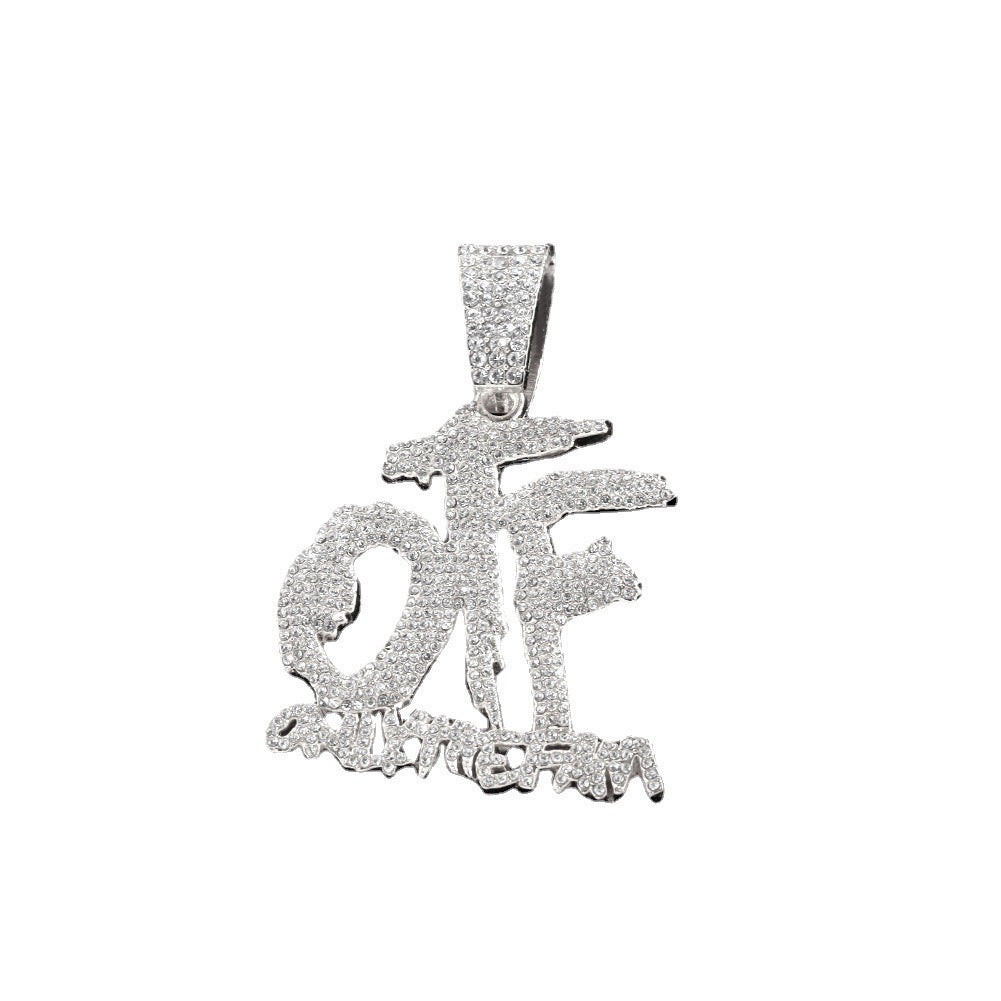 Domineering Cool Trendy Patchwork Letter Pendant Necklace Diamond-embedded Trendy Shiny OTF Pendant Cuban Necklace