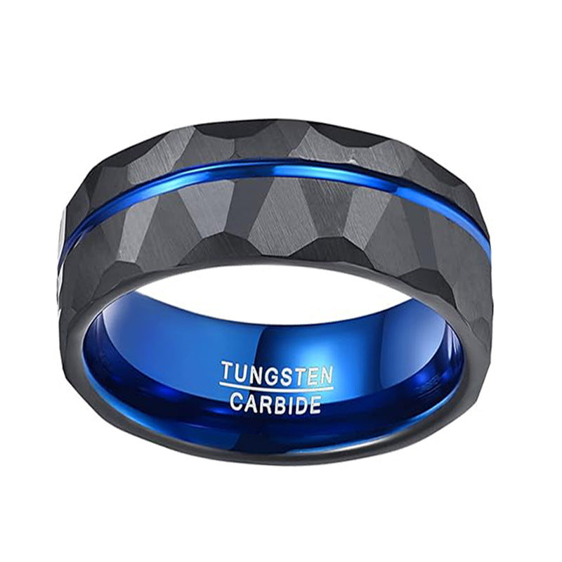 Men's European And American Cut Flower Sand Surface Plating Blue Black Tungsten Ring