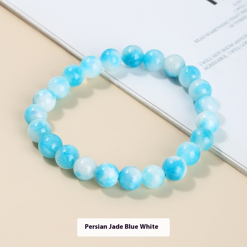 Chalcedony Sea Blue Sapphire Sky Blue Simple Men And Women Single Circle Round Beads Bracelet