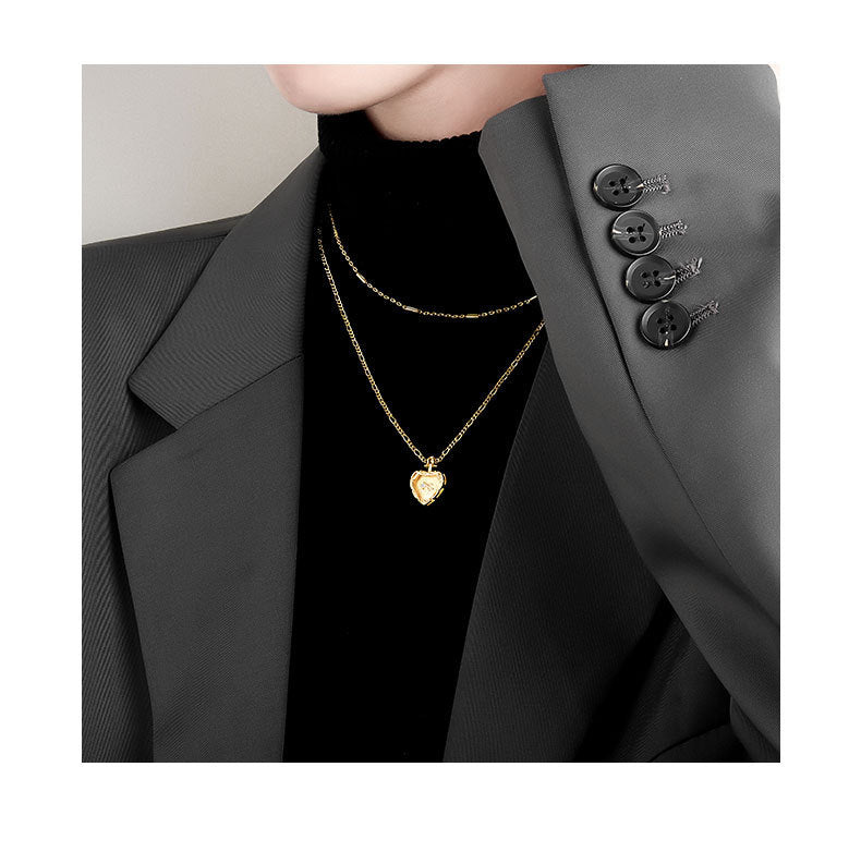 Simple Embossed Heart Necklace Double French Necklace