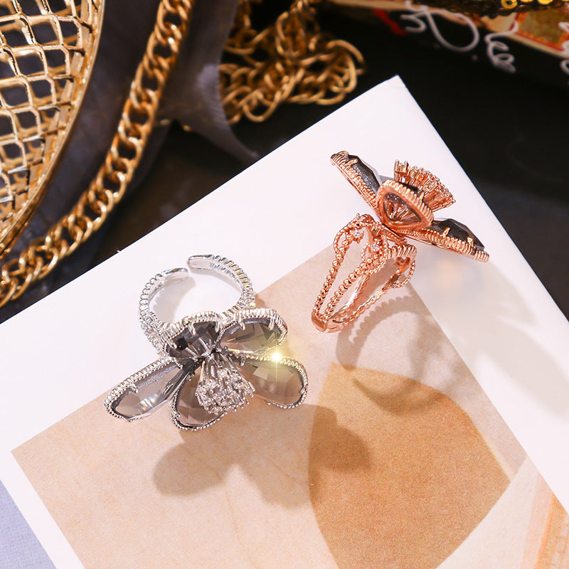 Zircon petal adjustable ring