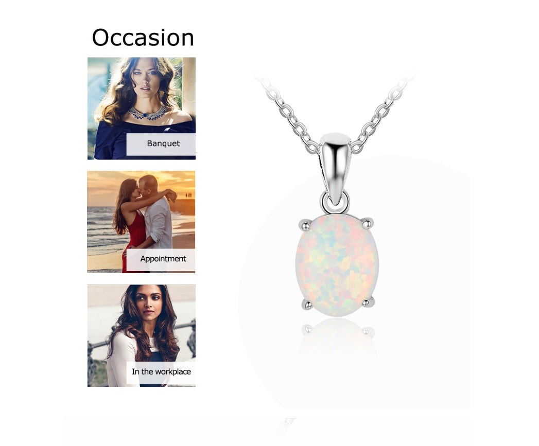 Chinese Valentine's Day Necklace Amazon Explosion Silver Crystal Opal s925 Sterling Silver Necklace