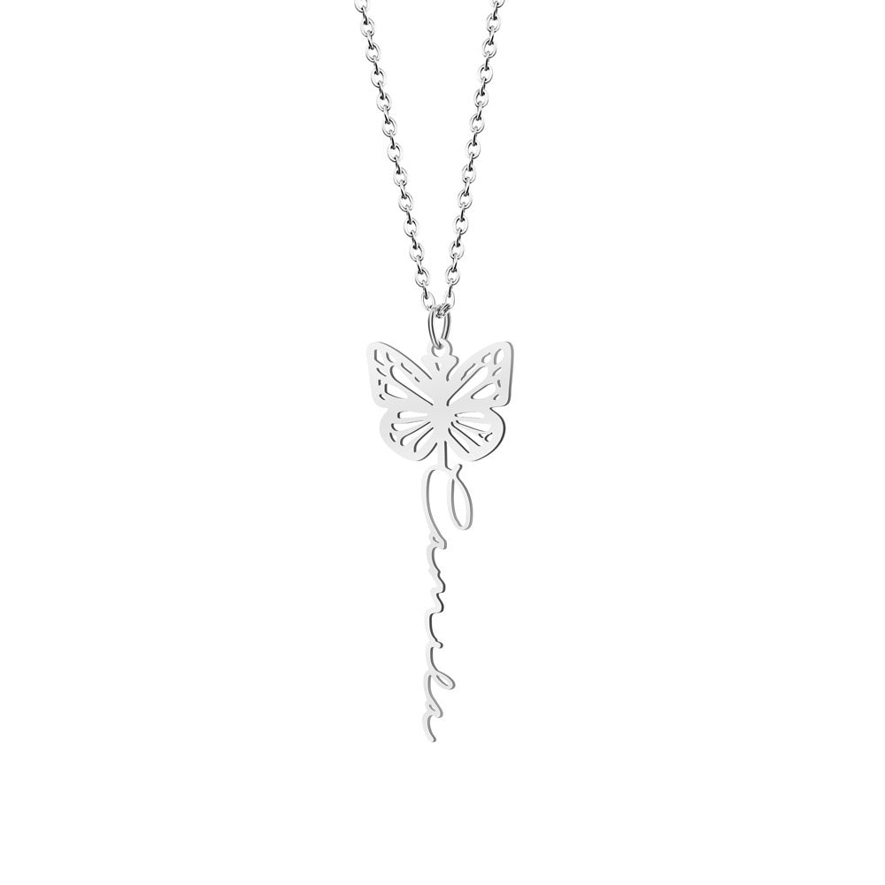 December Birthday Butterfly Name Necklace Titanium Steel Non Fading Collarbone Chain