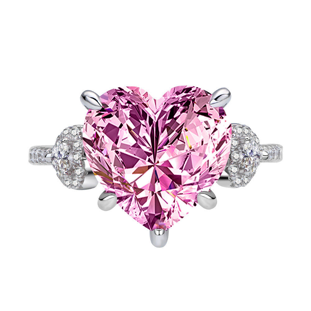 Inlaid Heart-shaped 12 12mm Diamond 925 Silver Rings