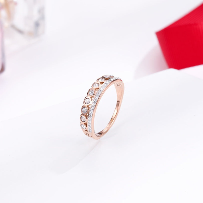 Titanium Steel Rose Gold Full Diamond Ring Women