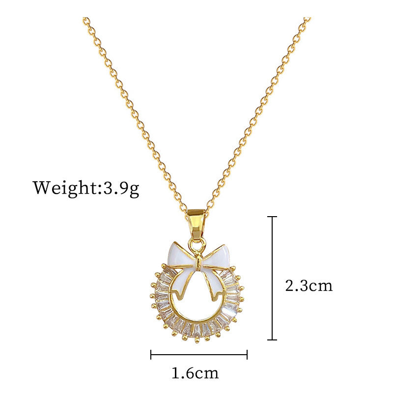 Micro-inlaid Necklace And Earrings Suite Light Luxury Ring Bow