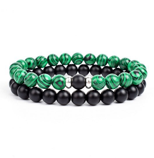 2 Pieces A Set Of 8mm Black And White Malachite Bracelets