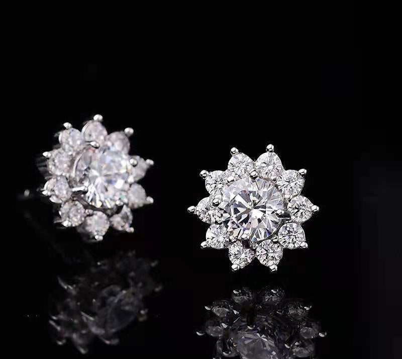 Mosang Couple Sun Flower Earrings Single Diamond