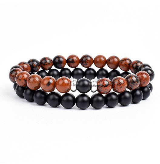 2 Pieces A Set Of 8mm Black And White Malachite Bracelets