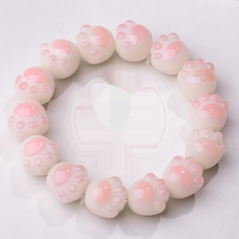 Cat's Paw Bodhi Root Hand Toy Bracelet Student Pliable Temperament White Jade Bodhi Cultural
