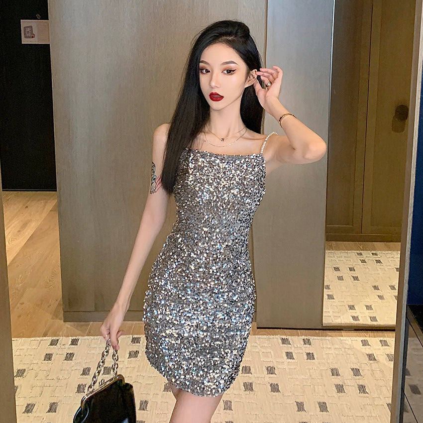 Sexy Sequin Sequin Waist Slim Dress Slimming Suspender Dress Skirt