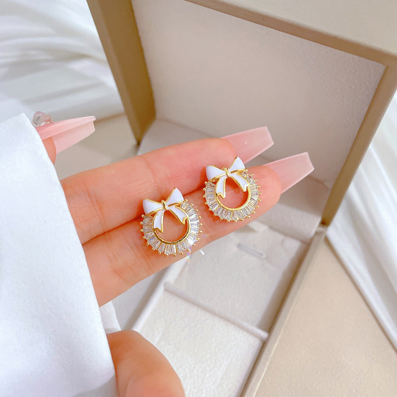Micro-inlaid Necklace And Earrings Suite Light Luxury Ring Bow