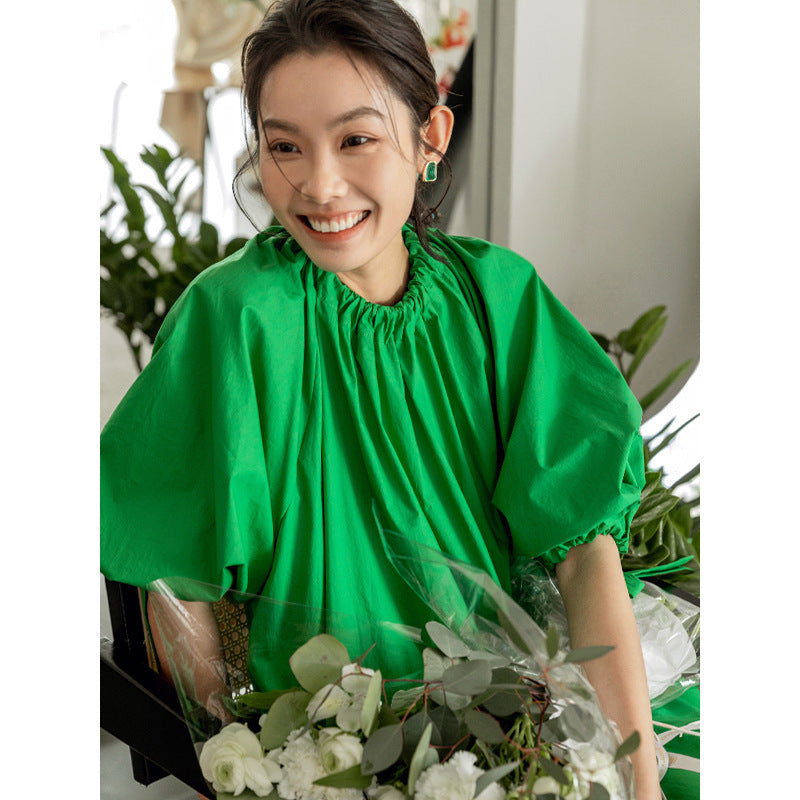 Spring New Bubble Sleeve Drawstring Dress