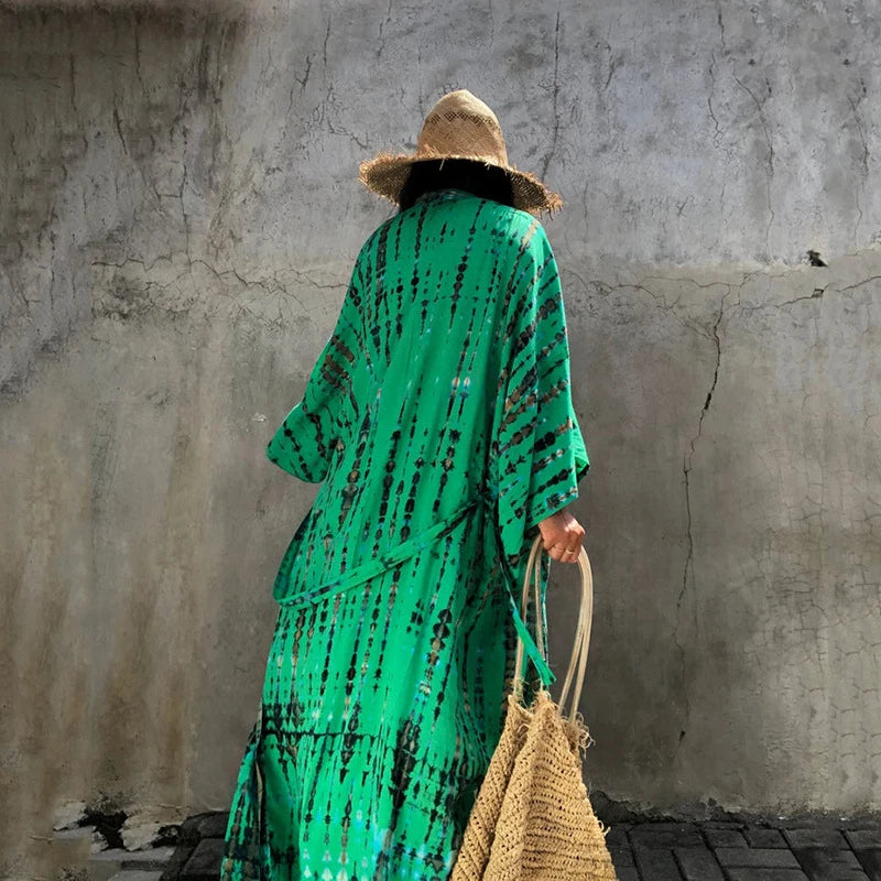 Casual, Long Sleeve Beach Cover Up (Green) - Lena™ - Lena