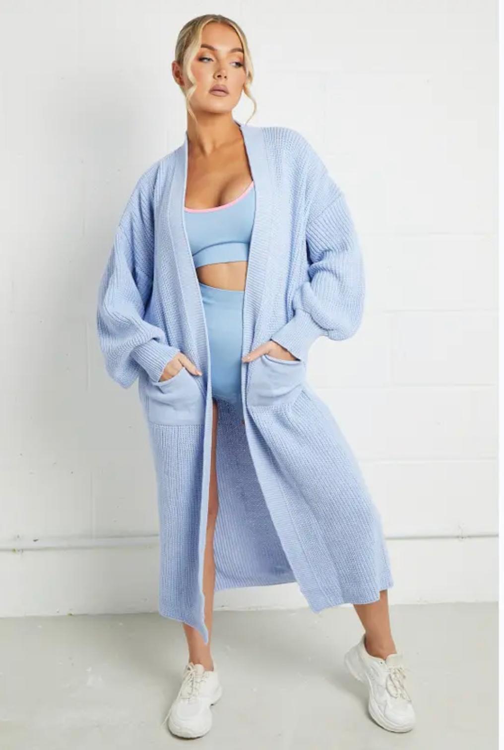 Solid Color Knitwear Pocket Cardigan Mid-length Sweater Women's Coat