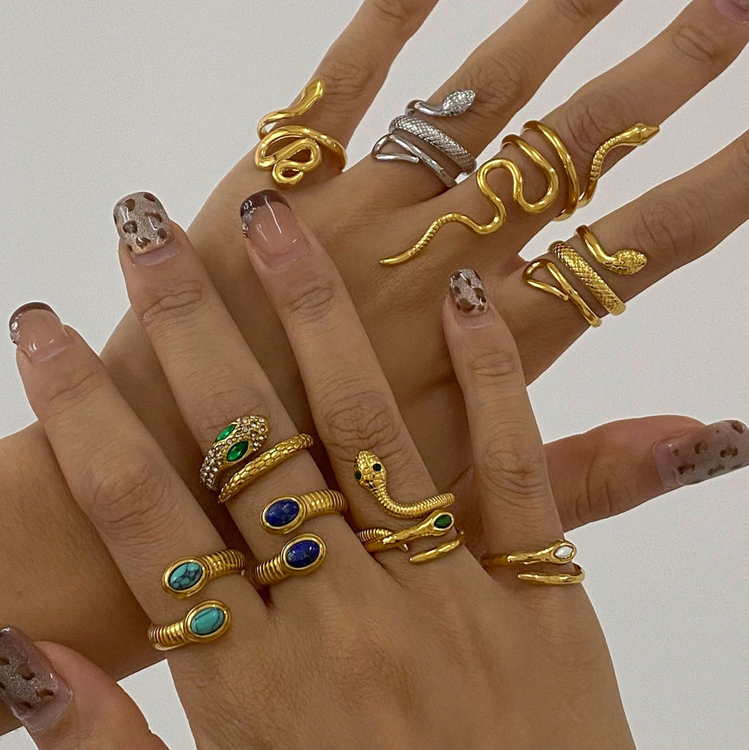 Stainless Steel Snake Niche Style Open Ring Titanium Steel Hand Jewelry