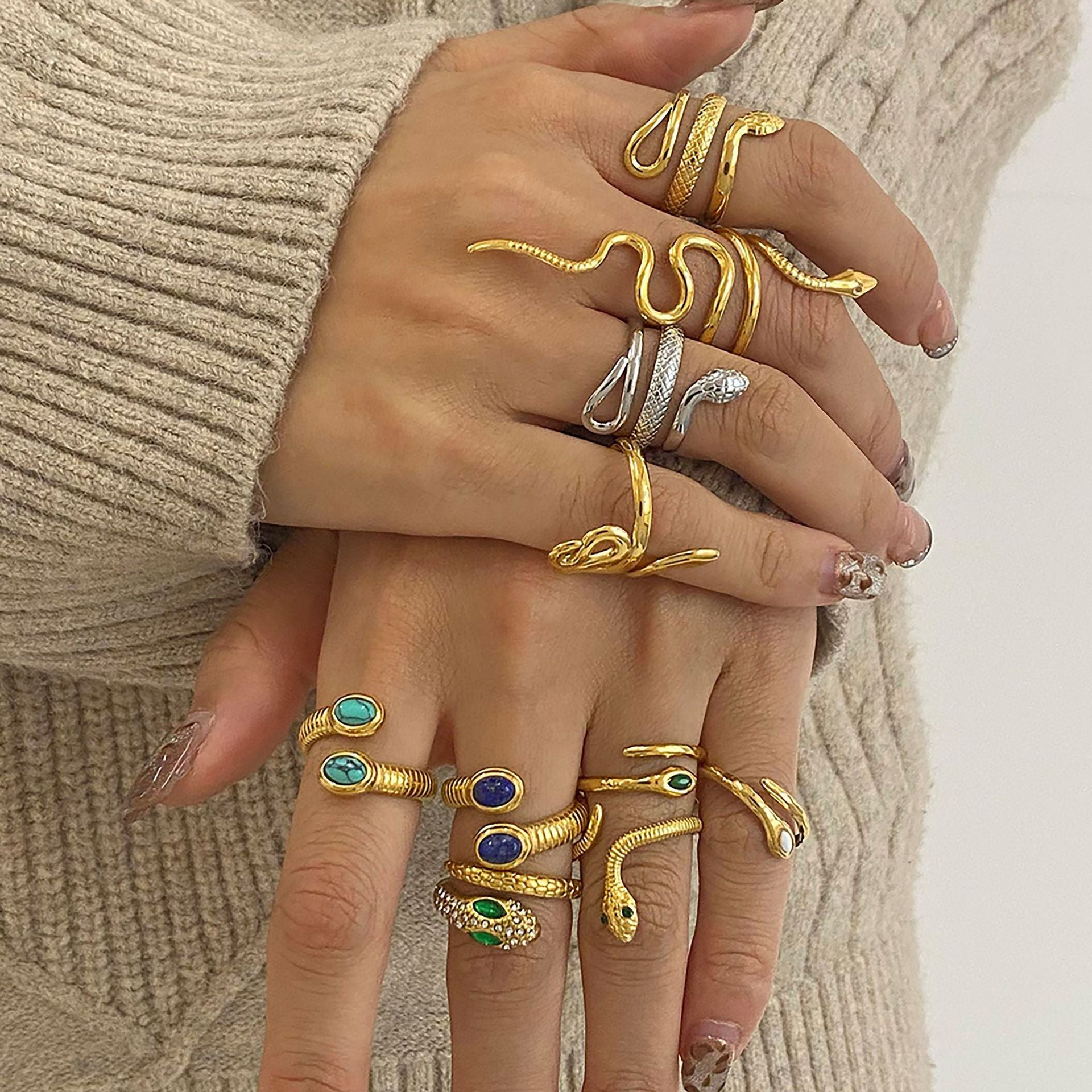 Stainless Steel Snake Niche Style Open Ring Titanium Steel Hand Jewelry
