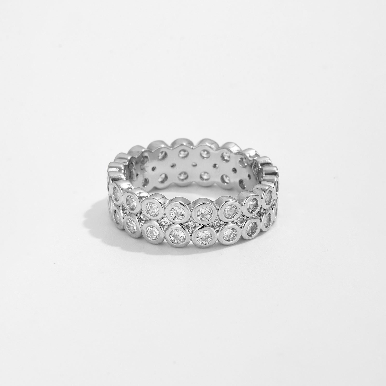 Personalized Fashionable All-match Micro Inlaid Zircon Row Diamond Ring Female