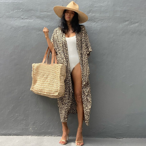 Leopard beach top cover up