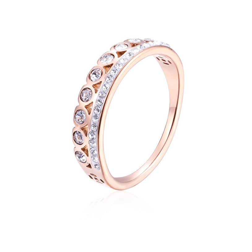 Titanium Steel Rose Gold Full Diamond Ring Women