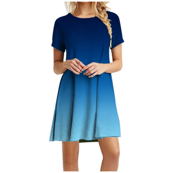 Short sleeve large size solid color dress