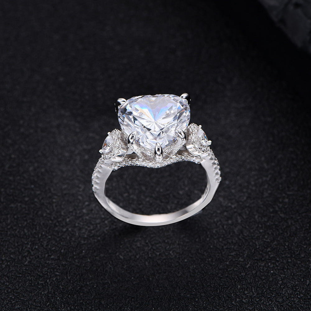 Inlaid Heart-shaped 12 12mm Diamond 925 Silver Rings